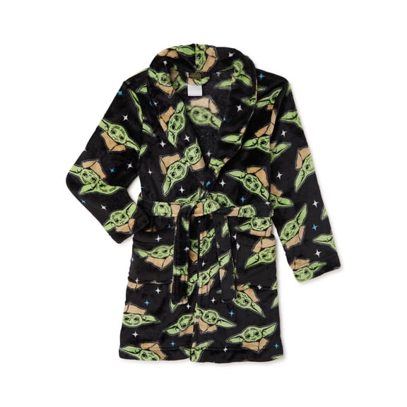 Star Wars Grogu Star Lite Robe for Boys Plush Robe Black/Green, Sizes 4-5