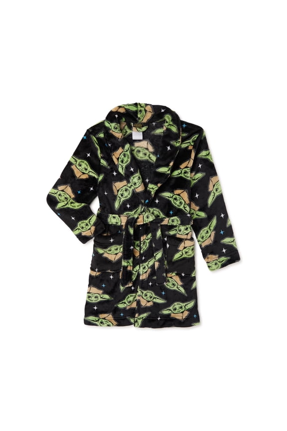 Star Wars Grogu Star Lite Robe for Boys Plush Robe Black/Green, Sizes 4-5