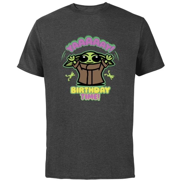 Star Wars Grogu The Mandalorian Cute Yaaaaay! Birthday Time - Short Sleeve Cotton T-Shirt for Adults - Customized-Charcoal