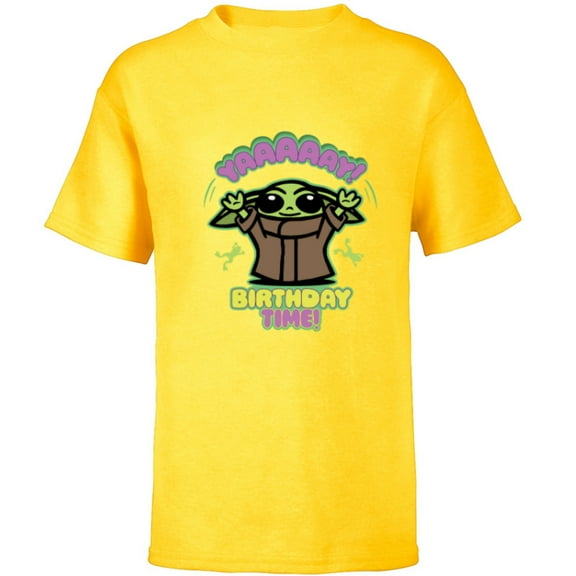 Star Wars Grogu The Mandalorian Cute Yaaaaay! Birthday Time - Short Sleeve T-Shirt for Kids - Customized-Yellow