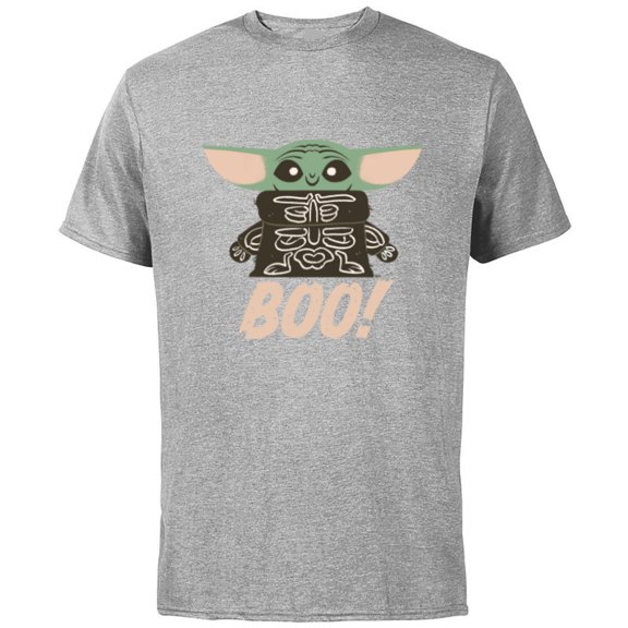 Star Wars Grogu The Mandalorian Halloween Skeleton Boo - Short Sleeve Cotton T-Shirt for Adults - Customized-Athletic Heather