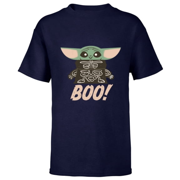 Star Wars Grogu The Mandalorian Halloween Skeleton Boo - Short Sleeve T-Shirt for Kids - Customized-Navy