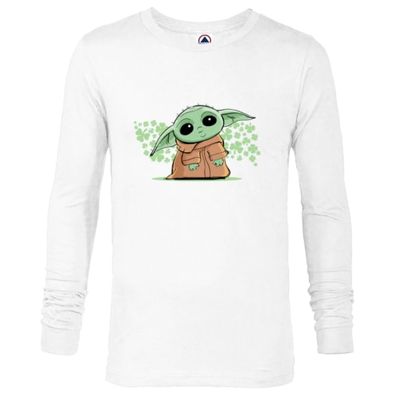 Star Wars Grogu and Lucky Green Shamrocks St. Patrick's Day - Long Sleeve T-Shirt for Men - Customized-White