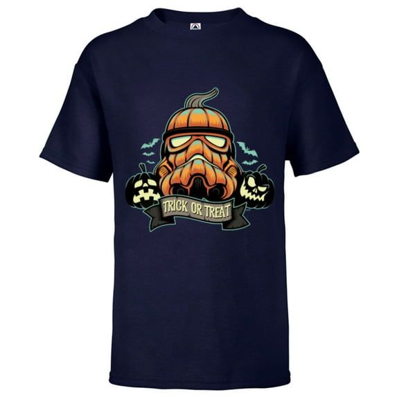 Star Wars Halloween Stormtrooper Jack-o’-Lantern Pumpkin - Short Sleeve T-Shirt for Kids - Customized-Athletic Navy