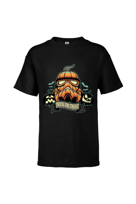 Halloween Stormtrooper Jack-o’-Lantern Pumpkin - Short Sleeve T-Shirt for Kids - Customized-Black