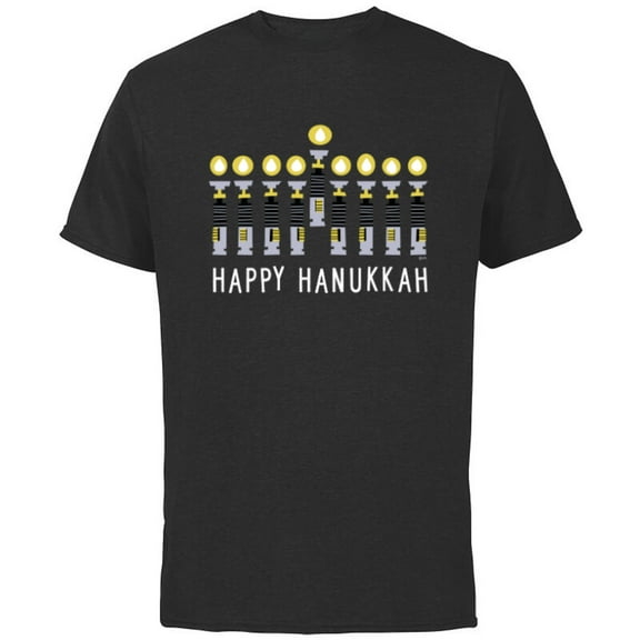 Star Wars Happy Hanukkah Luke Skywalker Lightsaber Menorah - Short Sleeve Cotton T-Shirt for Adults - Customized-Black