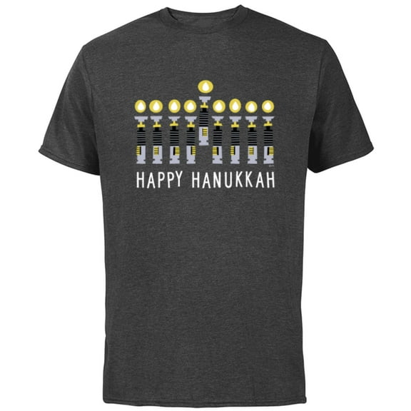 Star Wars Happy Hanukkah Luke Skywalker Lightsaber Menorah - Short Sleeve Cotton T-Shirt for Adults - Customized-Charcoal