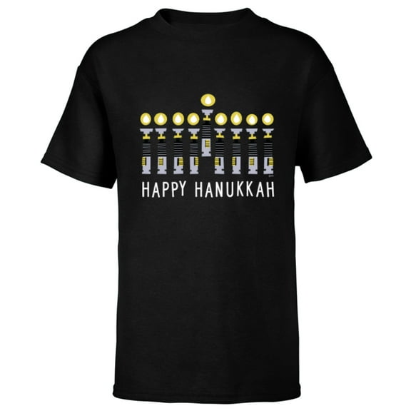 Star Wars Happy Hanukkah Luke Skywalker Lightsaber Menorah - Short Sleeve T-Shirt for Kids - Customized-Black