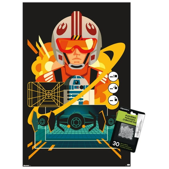 Star Wars: Heroic Gestures - Luke Skywalker and R2-D2 Wall Poster with Push Pins, 14.725" x 22.375"