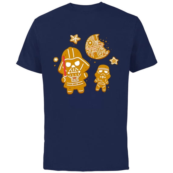 Star Wars Holiday Christmas Darth Vader Gingerbread Cookie - Short Sleeve Cotton T-Shirt for Adults - Customized-Navy