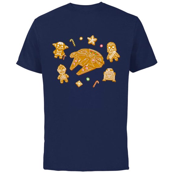 Star Wars Holiday Christmas Gingerbread Cookie Heroes - Short Sleeve Cotton T-Shirt for Adults - Customized-Navy
