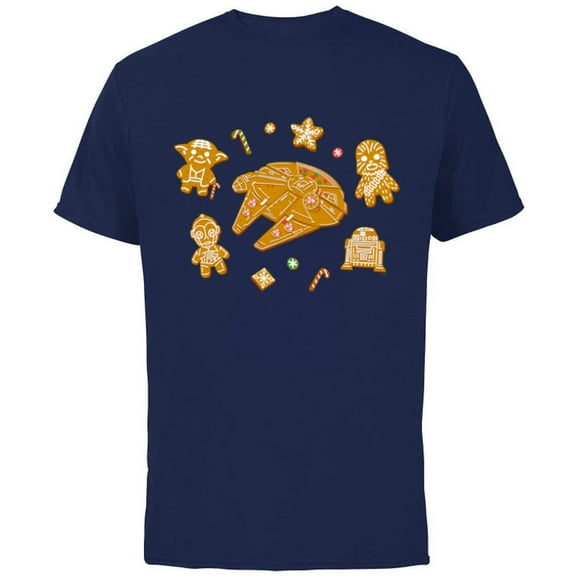 Star Wars Holiday Christmas Gingerbread Cookie Heroes - Short Sleeve Cotton T-Shirt for Adults - Customized-Navy