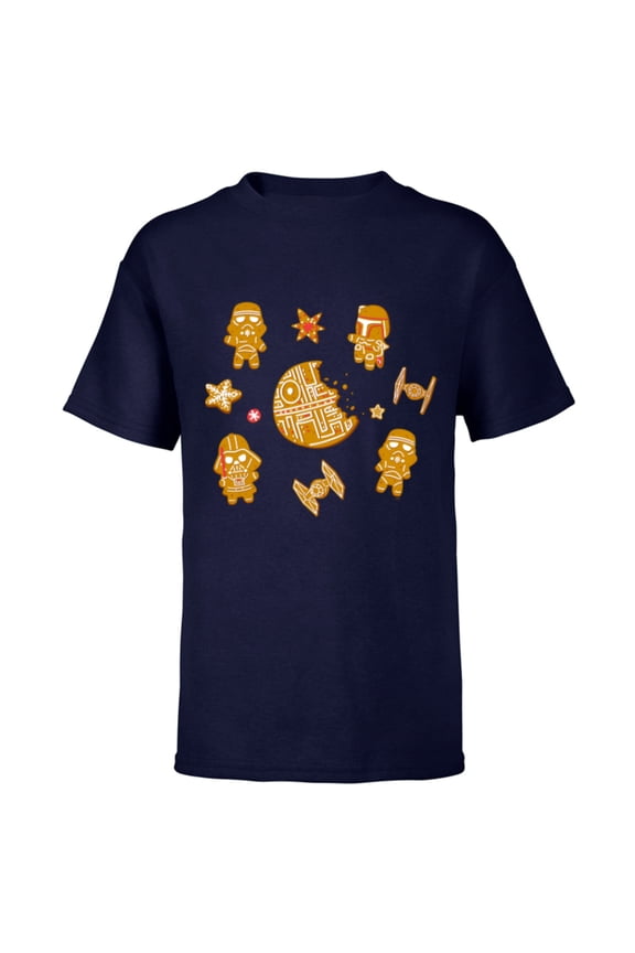 Holiday Christmas Gingerbread Cookie Villains - Short Sleeve T-Shirt for Kids - Customized-Navy