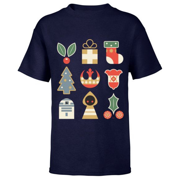 Star Wars Holiday Icons Ugly Christmas Sweater - Short Sleeve T-Shirt for Kids - Customized-Navy