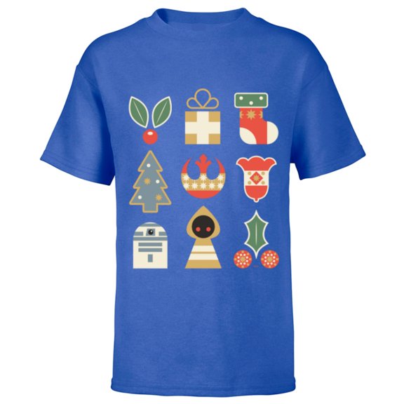 Star Wars Holiday Icons Ugly Christmas Sweater - Short Sleeve T-Shirt for Kids - Customized-Royal