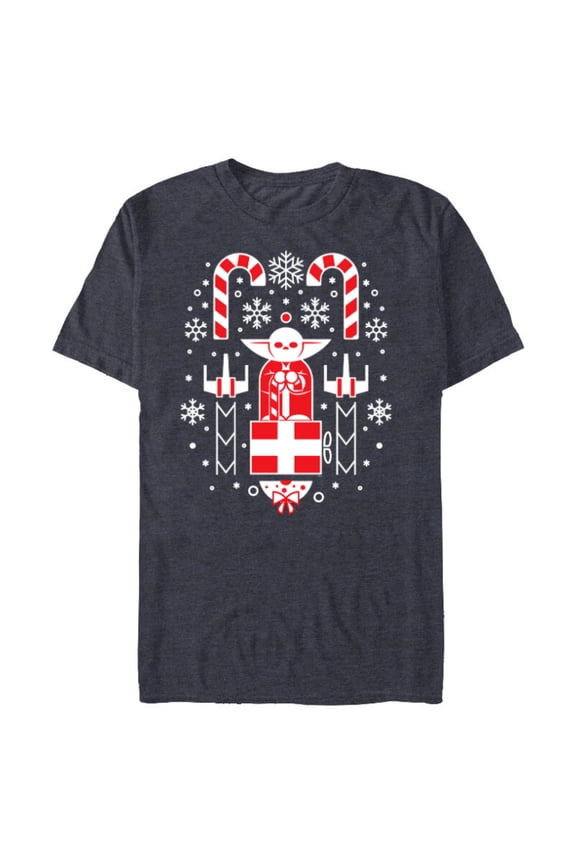 Holiday Jedi Master Yoda Christmas Sweater Pattern - Short Sleeve Blended T-Shirt for Adults - Customized-Navy Heather