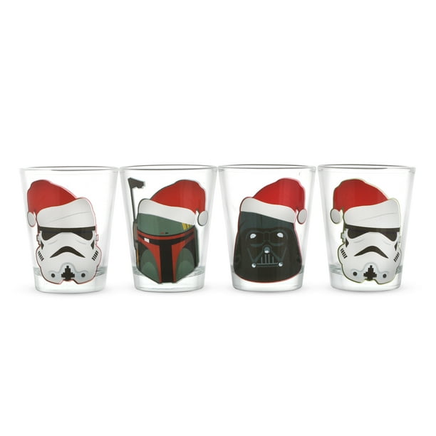 Star Wars Holiday Troopers Vader Boba Santa Hats 4pc. 1.5oz. Mini Glass Set 4x1
