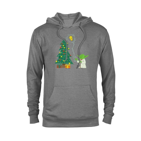 Star Wars Holiday Yoda Decorates Christmas Tree - Pullover Hoodie for Adults -Customized-Graphite Heather