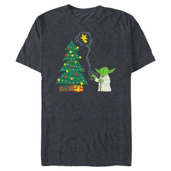 Star Wars Holiday Yoda Decorates Christmas Tree - Short Sleeve Blended T-Shirt for Adults -Customized-Navy Heather