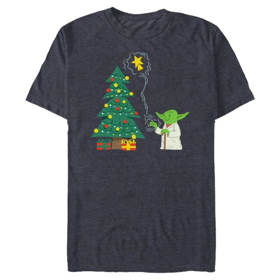 Star Wars Holiday Yoda Decorates Christmas Tree - Short Sleeve Blended T-Shirt for Adults -Customized-Navy Heather