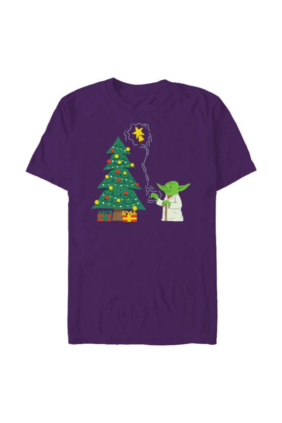 Holiday Yoda Decorates Christmas Tree - Short Sleeve Blended T-Shirt for Adults -Customized-Purple