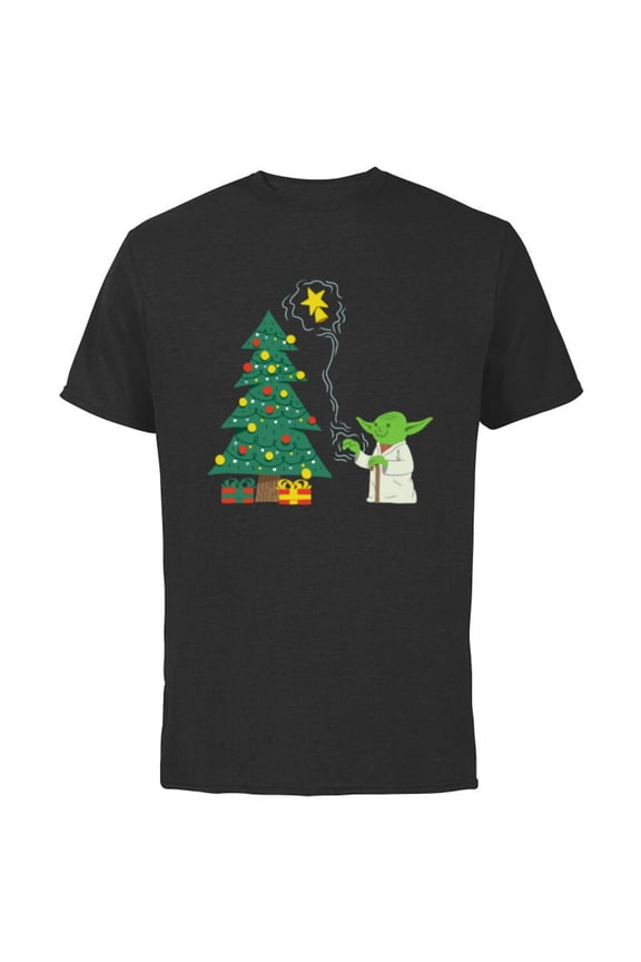 Holiday Yoda Decorates Christmas Tree - Short Sleeve Cotton T-Shirt for Adults -Customized-Black