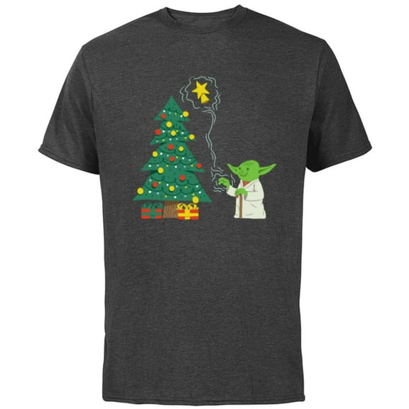 Star Wars Holiday Yoda Decorates Christmas Tree - Short Sleeve Cotton T-Shirt for Adults -Customized-Charcoal