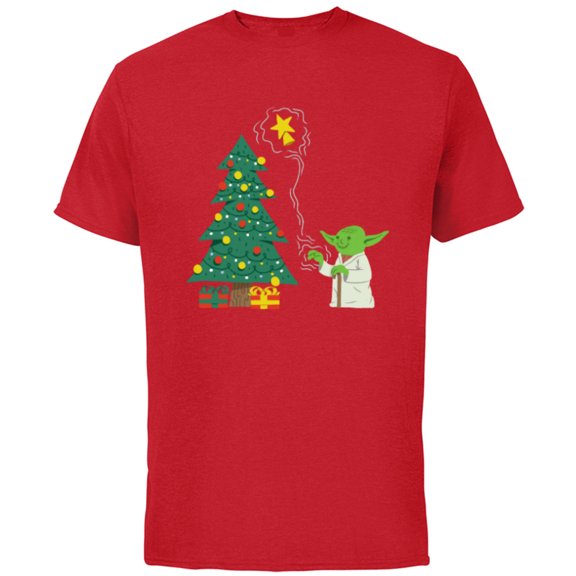 Star Wars Holiday Yoda Decorates Christmas Tree - Short Sleeve Cotton T-Shirt for Adults -Customized-Red