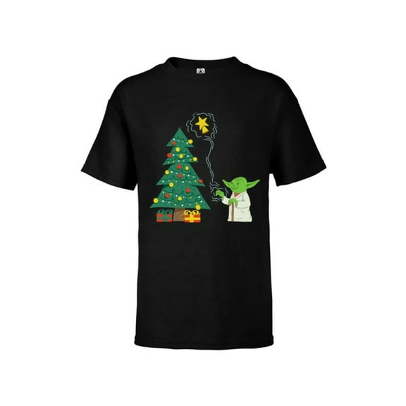 Star Wars Holiday Yoda Decorates Christmas Tree - Short Sleeve T-Shirt for Kids -Customized-Black