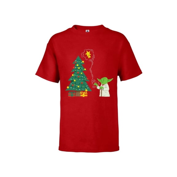 Star Wars Holiday Yoda Decorates Christmas Tree - Short Sleeve T-Shirt for Kids -Customized-Red