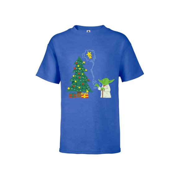Star Wars Holiday Yoda Decorates Christmas Tree - Short Sleeve T-Shirt for Kids -Customized-Royal