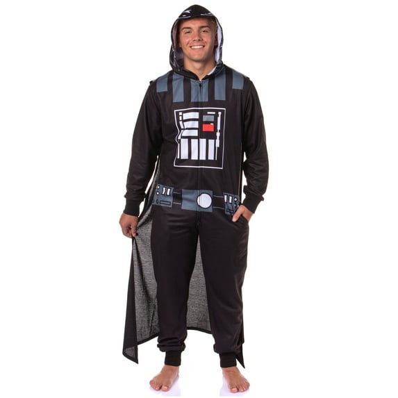 Star Wars Hooded Union Suit | Men's Darth Vader Adult Fleece Caped Costume Pajama Footless Sleeper for Men & Women
