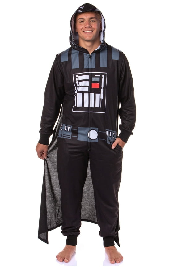 Star Wars Hooded Union Suit | Men's Darth Vader Adult Fleece Caped Costume Pajama Footless Sleeper for Men & Women