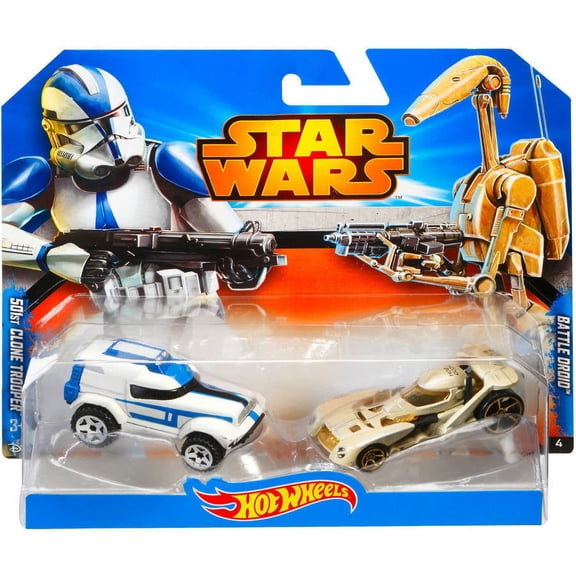 Hot Wheels Star Wars Character Car 2-Pack, 501st Clone Trooper vs. Battle Droid