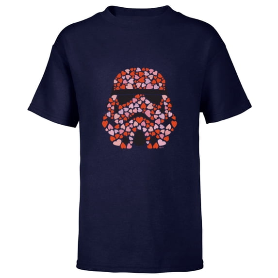 Star Wars Imperial Stormtrooper Helmet Valentine Hearts - Short Sleeve T-Shirt for Kids - Customized-Navy