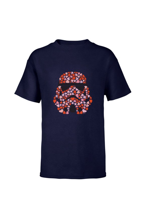 Imperial Stormtrooper Helmet Valentine Hearts - Short Sleeve T-Shirt for Kids - Customized-Navy