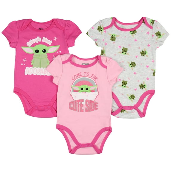 Star Wars Infant Baby Girls Come To The Cute Side Grogu Baby Yoda One Piece Pajama Romper 3 Pack