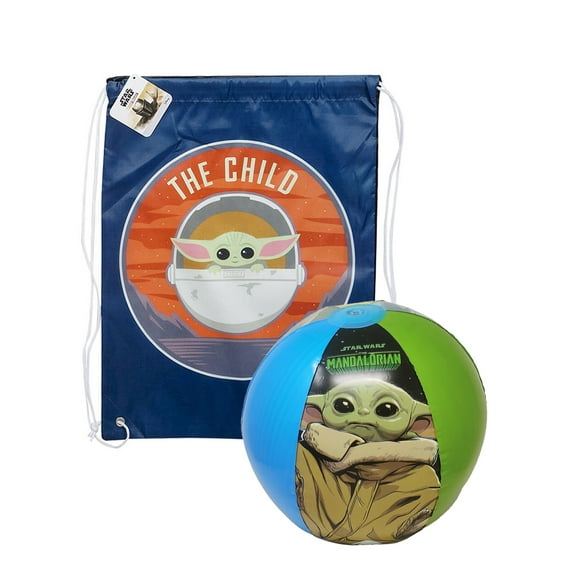 Star Wars Inflatable Beach Ball 13.5 Grogu Baby Yoda & 18" Drawstring Sling Bag
