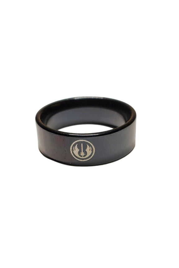 Star Wars Jedi Knight Logo Black Stainless Steel Band Ring Size 9