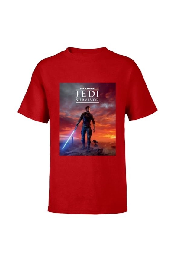 Jedi: Survivor Cal Kestis BD-1 Game Poster Art - Short Sleeve T-Shirt for Kids - Customized-Red