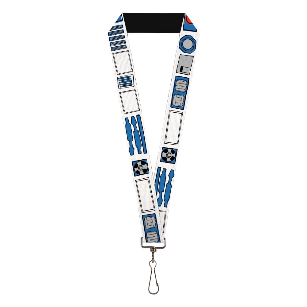 Star Wars Lanyard, Star Wars R2D2 Bounding Parts White Black Blue Gray Red, Elastic