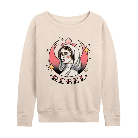 Star Wars - Leia Tattoo Women's Lightweight French Terry Wide Neck Long Sleeve Graphic Shirt