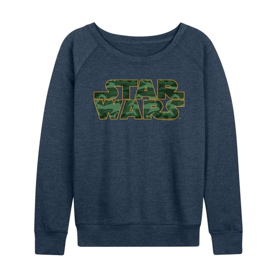 Star Wars - Logo Camo Women's Lightweight French Terry Wide Neck Long Sleeve Graphic Shirt