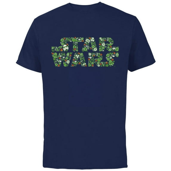Star Wars Logo Christmas Collage Holiday Standard - Short Sleeve Cotton T-Shirt for Adults - Customized-Navy