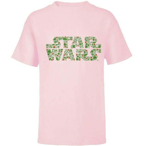 Star Wars Logo Christmas Collage Holiday Standard - Short Sleeve T-Shirt for Kids – Customized-Soft Pink