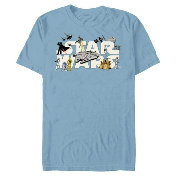 Star Wars Logo Classic Heroes Vehicles and Villains - Short Sleeve Blended T-Shirt for Adults - Customized-Ocean Blue