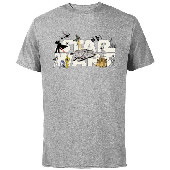 Star Wars Logo Classic Heroes Vehicles and Villains - Short Sleeve Cotton T-Shirt for Adults - Customized-Athletic Heather