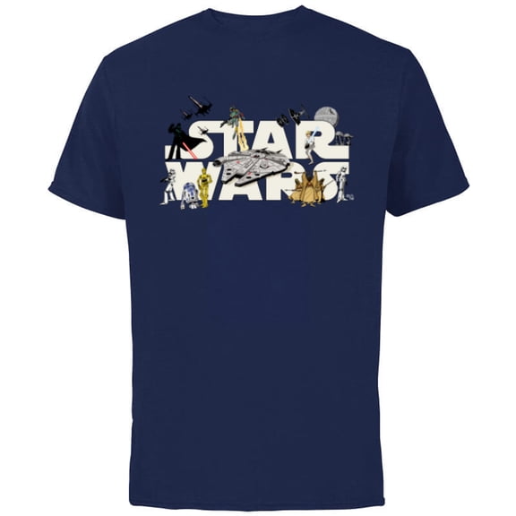Star Wars Logo Classic Heroes Vehicles and Villains - Short Sleeve Cotton T-Shirt for Adults - Customized-Navy