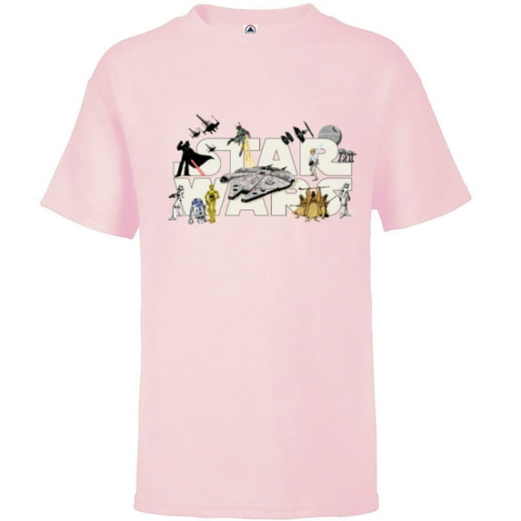 Star Wars Logo Classic Heroes Vehicles and Villains - Short Sleeve T-Shirt for Kids - Customized-Soft Pink