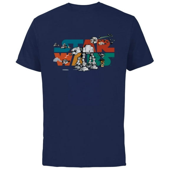 Star Wars Logo Cute Galactic Battles - Short Sleeve Cotton T-Shirt for Adults - Customized-Navy